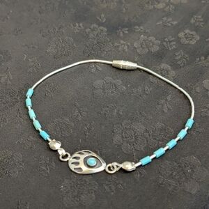 Vintage Native American Liquid Sterling Silver Turquoise Bear Paw Bracelet 7 In